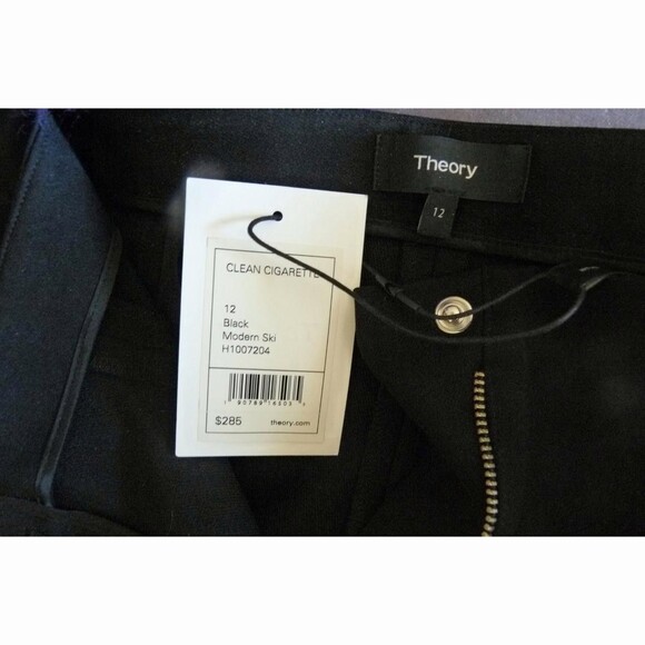 NWT Theory $285 Black Slim high waist center seam tailored tapered pants 12 M - Picture 4 of 4